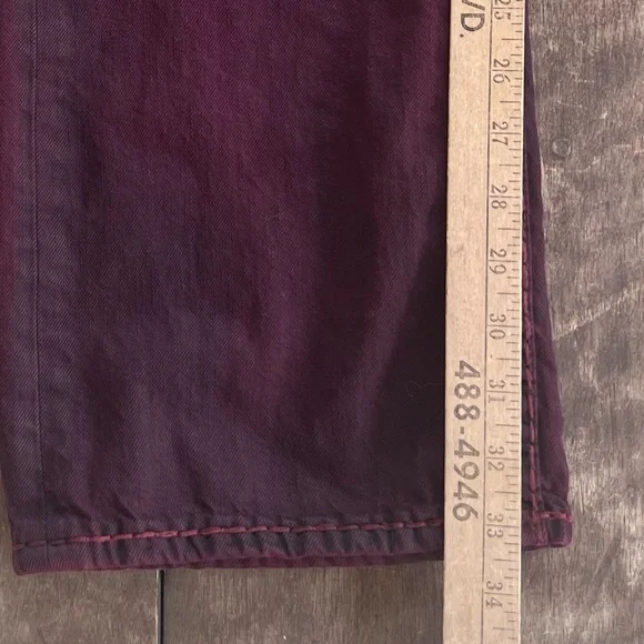 True Religion Ricky Straight Mens Jeans Burgundy Sz 34 Heavy 90s Skateboard
